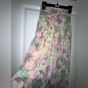 Zara Pastel Floral Wide Leg Pants - Pink and Yellow